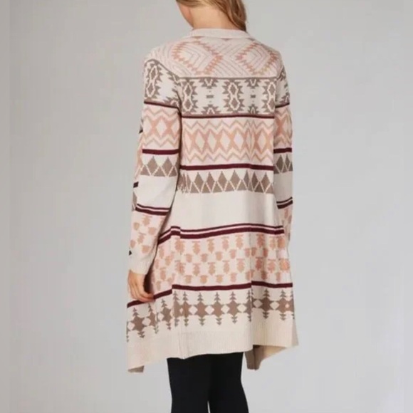 LLove Long Cardigan Sweater Womens Size Medium Large Beige Peach Open Front Knit - Picture 4 of 12